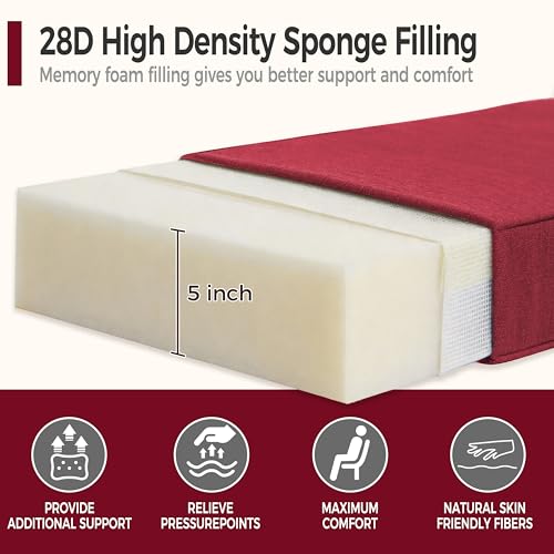 Image of Art Leon 22x 24 Outdoor Seat Cushion 28D High Density Foam Patio Chair Cushions with Non-Slip Backing Patio Cushions for Patio Furniture Porch Swing Garden Bench Camping Stadium Red