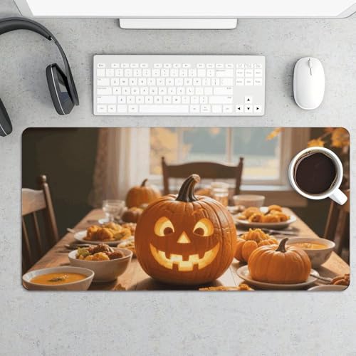 Desk Pad Protector 24x12 Inch Extended Fall Thanksgiving Pumpkin Leaf