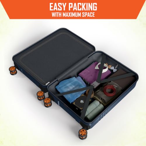 Image of Safari Genius Cabin Trolley Bag with Laptop Compartment, Hardside Polycarbonate Small (55cm) Suitcase | 360 8 Wheel Spinner Travel Luggage| Recessed Combination Lock|Paradox| Graphite Blue