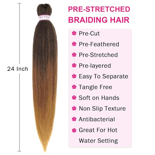 Pre Stretched Braiding Hair 24 Inch - 8 Packs Prestretched Braiding Hair For Box Braids Crochet Hair,Professional Soft Knotless Braid Hair,Yaki Straight,Itch Free (24",T1B/30/27#) - Image 3
