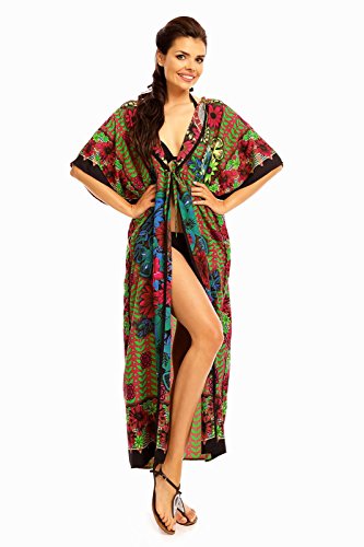 Mirando Glam Womens Japanese Style abierto Kimono Kaftan vestido de longitud completa