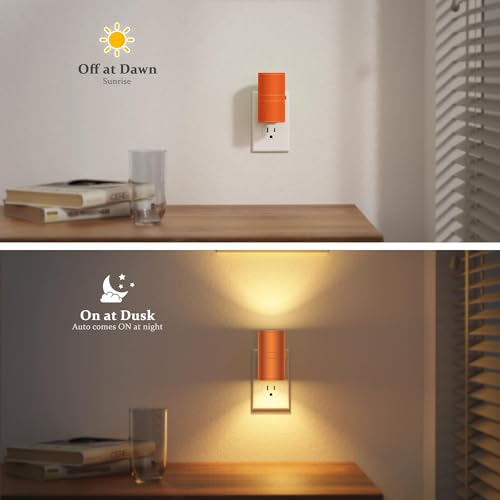 Image of JandCase Night Lights Plug into Wall, Dimmable Night Light Plug in with Orange Shade, Modern Night Lights with Dusk to Dawn Sensor, Soft White 3000K, 0-100LM Nightlight for Hallway Bedroom, 2 Pack