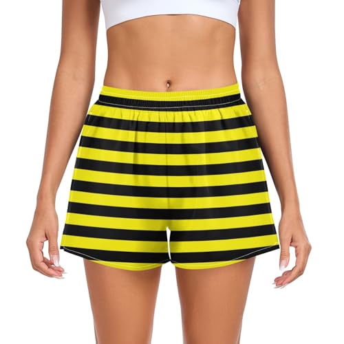 EtherSpher Yellow and Black Line Womens Athletic Shorts with Pockets Girls Tennis Shorts for Running Lounging Fishing Hiking pantalonetas para Mujeres L