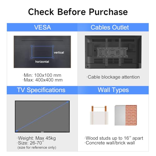 Suptek 26-70 Inch Pull Out TV Bracket | Full Motion Tilt & Swivel TV Wall Mount| 45kg Heavy Duty for UK Homes | Slim 36.8cm Extension (MA001) - Image 4
