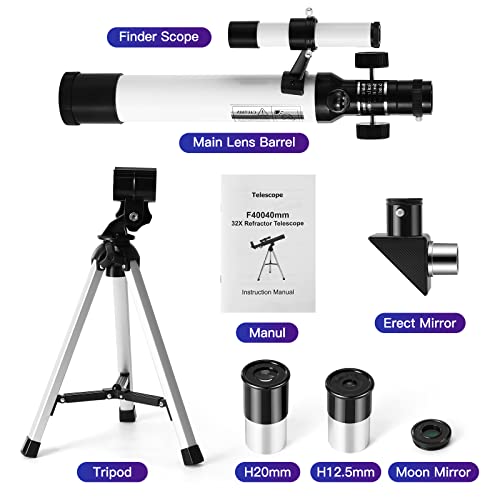 Image of Telescope for Kids, Uverbon F40040 Astronomical Telescopes with Finder Scope Compass and Tripod Refractor Telescope for Kids and Beginners
