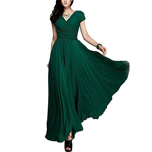 El mejor review de Vestido color salmón de esta semana. 32 Discountstore145 Vestido largo para mujer, otoño, invierno, elegante, color liso, cuello en V, manga corta, parte delantera cruzada, cintura ajustada, para cóctel, fiesta, para...