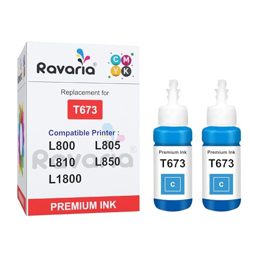 Image of T673 Compatible Refill Ink for EP L805 L800 L1800 L810 L850 Printer (T673 Cyan Ink 2 Pcs)