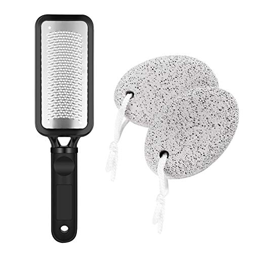Foot Scrubber File Natural Pumice Stone Set, votron Foot Care Pedicure Metal Surface Tool for Callus Hard Skin Remover for Feet with 2pcs Natural Phogary Lava Pedicure Stones