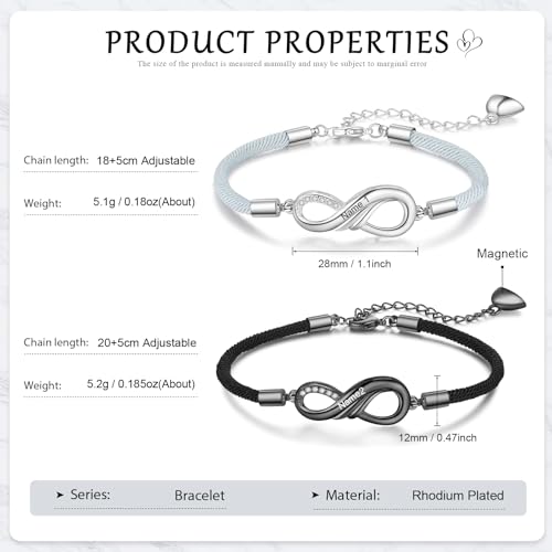 Jewelstruck Personalized Matching Bracelets for Couples Bracelets Custom Name His and Hers Bracelets for Valentines Day Boyfriend and Girlfriend Promise Mobius Bracelets for Anniversary2
