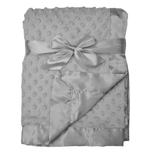 Image of American Baby Company Heavenly Soft Chenille Receiving Blanket 30 inchx40 inch, 2-Layer Minky Dot & Silky Satin, Gray, Warm for Baby Boys & Girls