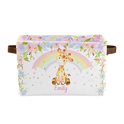 Deven Cute Giraffe Personalized Large Storage Baskets for Organizing Shelves with Handle,Closet Decorative Storage Bins for Toy, Bathroom,Nursery,Home 1 Pack