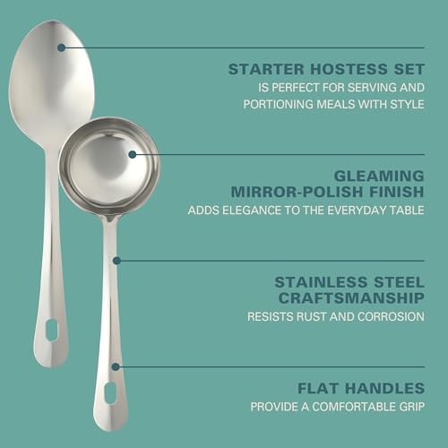 Image of Gibson Home Landsworth 5-Piece Stainless Steel Serving Utensil Set - Ladle, Slotted Spoon, Skimmer, Turner, Spoon