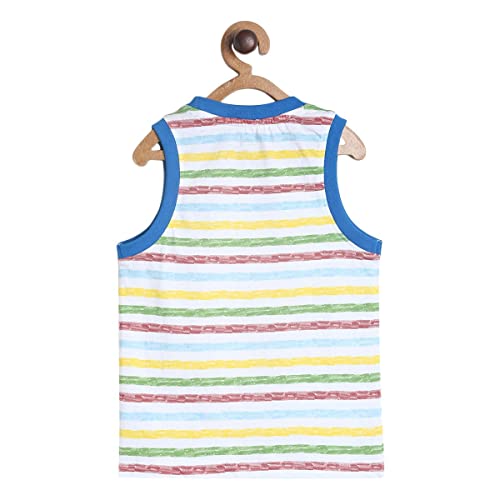 Image of miniklub Boys White Striped V-Neck Organic Cotton Applique T-Shirt