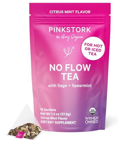 Image of Pink Stork No Flow Weaning Tea - Organic Sage, Parsley, Mint - Supports Natural Transition from Breastfeeding - Caffeine-Free Lactation Support - Postpartum Essentials - 15 Sachets