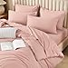 Litanika Twin/Twin XL Size Comforter Sets Grey Blush Pink - 5 Pieces Bed in a Bag Twin/Twin XL Bedding Comforter Sets, Solid Lightweight Bed Set with Comforter, Sheets, Pillowcase & Sham