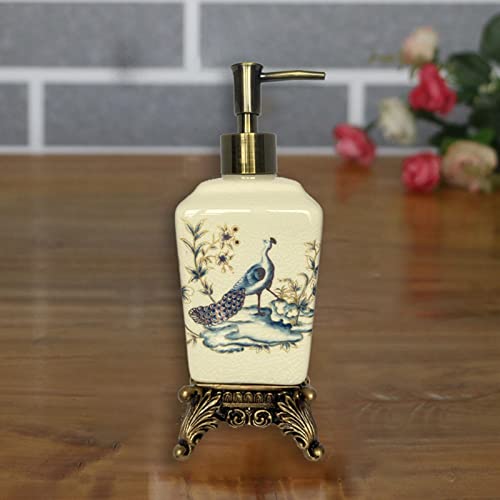 Vintage Ceramic Soap Dispenser For Bathroom Kitchen,Simple Design Blue Peacock Animal Porcelain Hotel Home Decor,Empty Bottle Liquid Soap Dish Hand With Quick Press Pump #TOP2