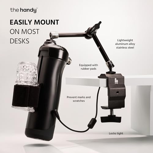 the handy handsfree desk mount sex toy - automatic male masturbator with clamp holder - adjustable arm mount