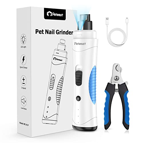 Peteast Dog Nail Grinder, Upgraded LED Lighting 2Speed Rechargeable