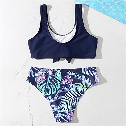Girls Swimsuits Bikini Set Two Piece Bathing Suit Girls' Solid Swimwear Bra with Chest Pad + Plant Print Briefs2