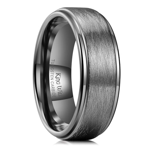 King Will 8mm Gunmetal Gray Tungsten Carbide Ring with Random Brushed Finish, Comfort Fit Mens Wedding Band, Anniversary Ring for Him 11