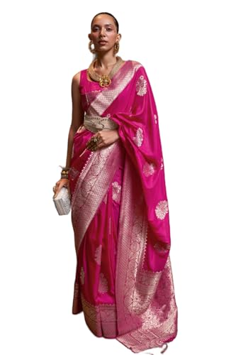 Image of SWORNOF Women's Woven Khadi Georgette Silk Saree With Unstitched Blouse Piece