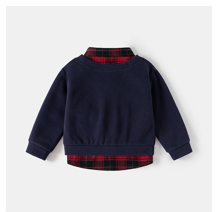 Irsutey Toddler Little Boy Spring Color Block Lapel Splicing Long Sleeve Fake Two Piece Outfits Coat (Navy,3 Years)2