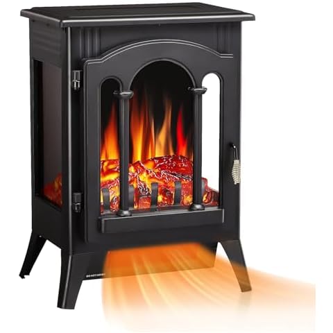 R.W.FLAME Electric Fireplace Heater 17", Cathedral Stylish, Different Flame Effects and Log Set Colors, Adjustable Brightness and Heating Mode, Overheating Safe Design Cover