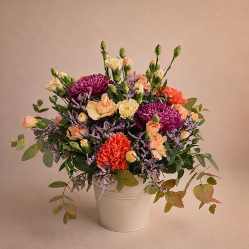 FLORES SOLIDARIAS - Centro de Mesa de Flores Naturales Renacer con Base Verde Menta Arreglo Floral para Decoración y Celebraciones con Claveles