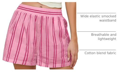 Image of MISSACTIVER Women Striped Boxer Shorts Elastic High Rise Pajama Bottoms Casual Lounge Shorts with Pockets Sleepwear