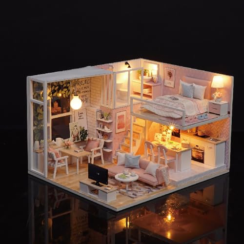 Image of TuKIIE DIY Miniature Dollhouse Kit with Furniture, 1:24 Scale Creative Room Mini Wooden Doll House Accessories Plus Dust Proof & Music Movement for Kids Teens Adults(Tranquil Life)