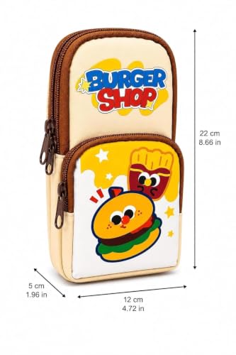 Image of Alokik Double Zipper Pencil Pouch for Kids | Large Capacity Stationery Organizer | Multi-Compartment Pencil Case for School, Office & Travel | Cute Food Theme Design (Burger Shop Pouch)