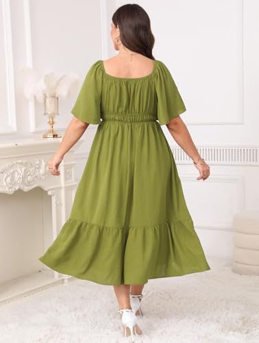Image of CICIDUDU Plus Size Smocked Maxi Dresses for Curvy Women Square Neck Flowy Casual Summer Wedding Guest Dress