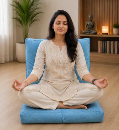 Image of Kawachi Reclining Meditation Floor Chair | Adjustable 5-Position Backrest | Foldable Seating for Yoga, Study, Relaxation & Home Use | Lightweight & Comfortable Design (Sky Blue)
