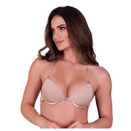 Sutiã com Bojo Silicone Costa Nua Frente Única Tamanho:G;Cor:Bege;Genero:Mulher