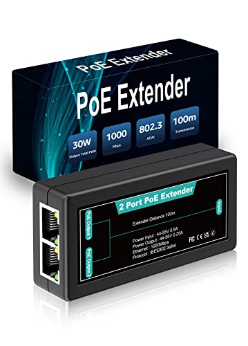 1 in 2 Out Gigabit PoE Extender, NICGIGA 2 Port PoE Repeater 100 Meters(328 ft),IEEE 802.3af/at Power Over Ethernet PoE Splitter to 2 PoE Devices Like IP Cameras, IP Phone, Wireless AP