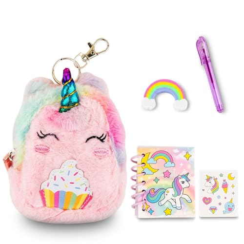 VOTUM Unicorn Keychain Charm for Backpacks, Purses, Handbags, Car Keys with Stationery Set - Includes Mini Notebook, Gel Pen, Eraser, Stickers - Portable & Fun Gift for Tweens Ages 8+
