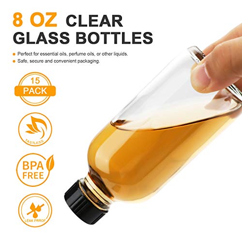 8oz Clear Glass Bottle, Reusable Glass Bottles with Airtight Lid for Shampoo, Conditioner, Essential Oils, Set of 20 (Clear)4