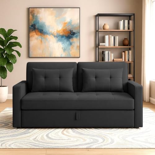 Image of Emilio 2-Seater Sofa Cum Bed for Living Room, Office & Home | Premium Fabric Pull-Out Sofa Set with 1 Year Warranty | Space Saving Convertible Sleeper Sofa for Guests & Daily Use | Black