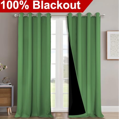Image of NICETOWN 100% Blackout Blinds, Set of 2, 46 inch x 96 inch, Forest Green, Laundry Room Decor Window Treatment Curtains for Large Patio Sliding Door, Thermal Insulated Curtains for Bedroom