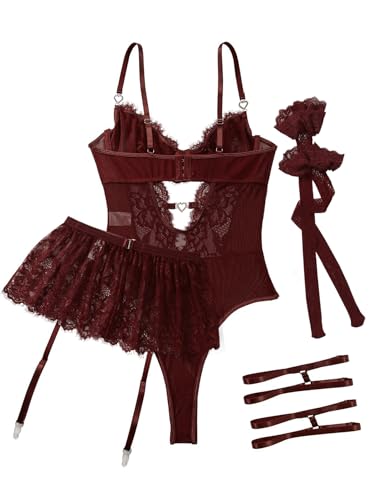 Image of Lilosy Sexy Lingerie Set 3 Piece Women Corset Bodysuit Skirt