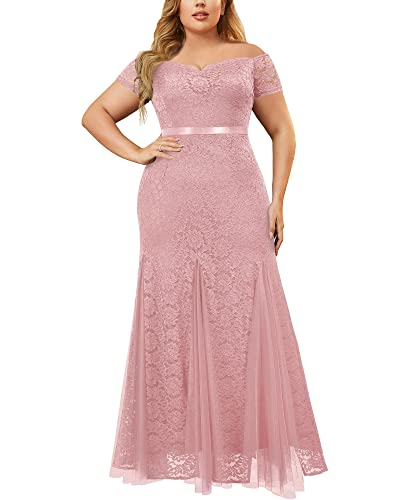 Image of Miusol Women's Plus Size Formal Off Shoulder Vintage Floral Lace Mermaid Maxi Evening Party Dress