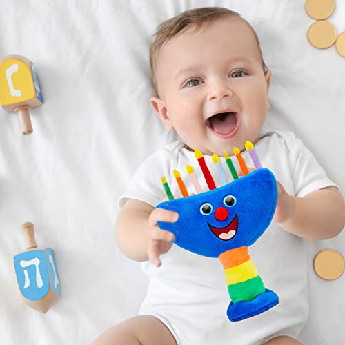 Aviv Judaica Plush Hanukkah Menorah - Musical Menorah Plays 2 Classic Hanukkah Melodies Includes Removable Candles & Candle Bag