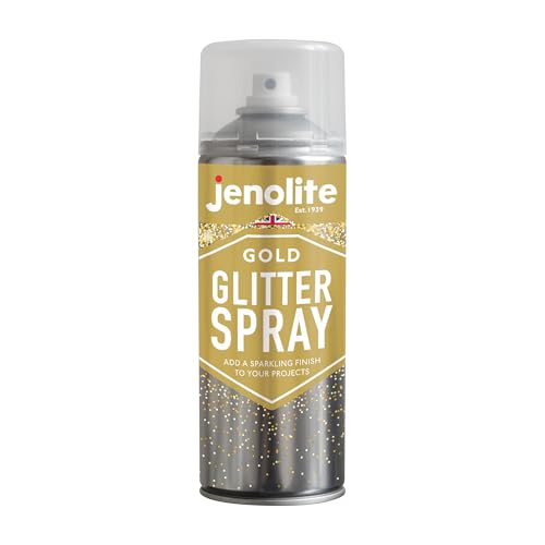 JENOLITE Transparentes Lackspray mit Goldglitter - Fügt jeder Oberfläche ein Glitzer-Finish hinzu, perfekt für Rahmen, Schmuck, Skulpturen und Bastelprojekte - 400 ml