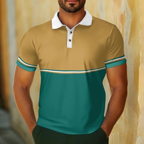 Mens Polo Shirts Short Sleeve Fashion Striped Golf Tops Casual Raglan3