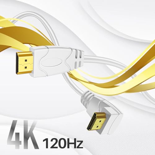 Câble HDMI TNP 4K Angle Droit 270 Degrés (15 FT) - Cordon HDMI Haute Vitesse 18GBPs Blanc 4K 60Hz HDR 2K 2160p 1080p 1440p 3D ARC/eARC Ethernet pour Jeux Vidéo Xbox One X PS 4 Pro & Apple TV HDTV