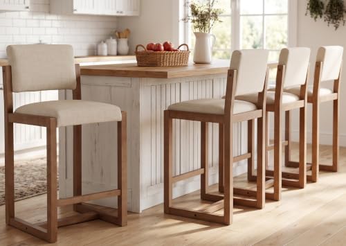Image of Ya-Home 26 inch Bar Stools Set of 4, Linen Upholstered Counter Height Bar Stool
