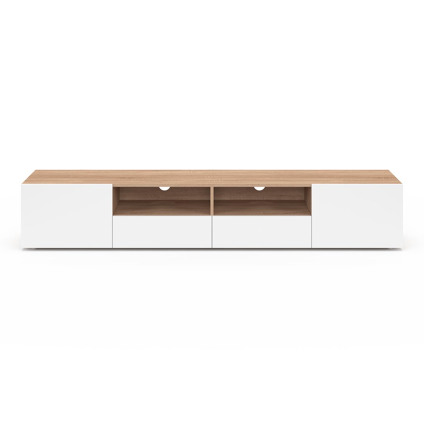 IDMarket - Mueble de TV 180 cm ELI Madera imitación de haya Puertas Blancas
