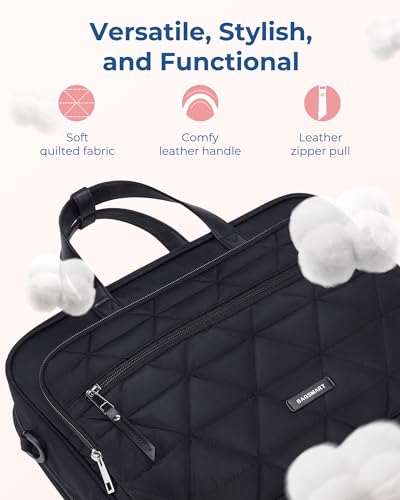 BAGSMART Laptop Bag for Women/Men, 15.6 Inch Briefcase, Stylish Leather Computer Messenger Bag for Office Business, Black3