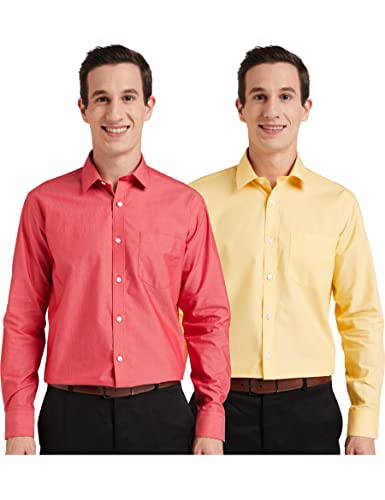 Image of Men's Solid Cotton Blend Formal Shirt with Pocket | Plain Design with Spread Collar & Full Sleeves - Regular Fit (Pack of 2)