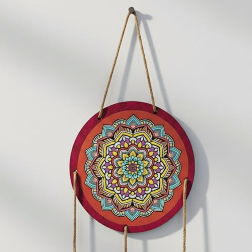 Image of DECORIQUE Mandala Wall Hanging with Wooden House Charms Multicolour Decorative Wall Art for Living Room Bedroom Door Home Decor Gift Hanging Accent